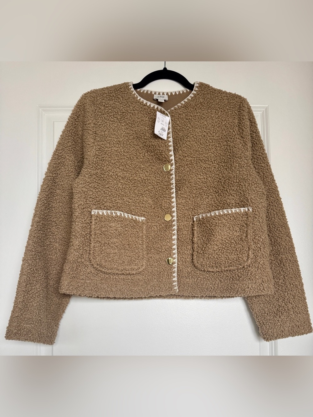 NWT! | J. CREW FACTORY Women’s Sherpa blanket-stitch jacket aged teak size small